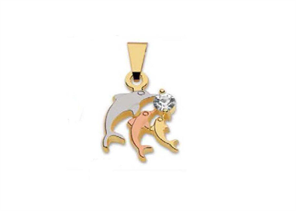 Three Tone Plated Solitaire Dolphin Pendant